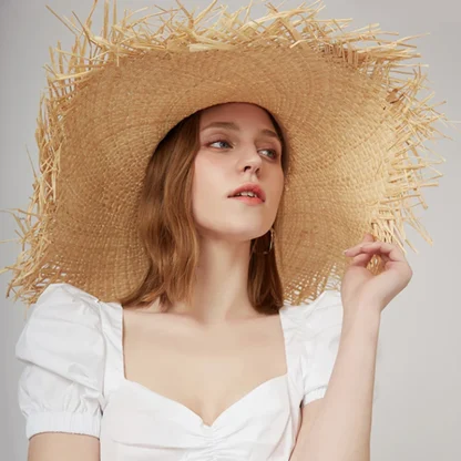 Frayed Wide Brim Straw Hat
