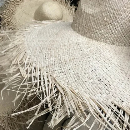 Frayed Wide Brim Straw Hat - Image 5