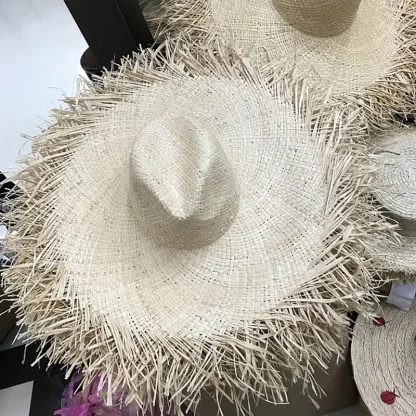 Frayed Wide Brim Straw Hat - Image 3