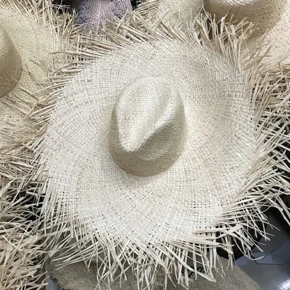 Frayed Wide Brim Straw Hat - Image 2