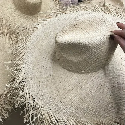 Frayed Wide Brim Straw Hat - Image 4