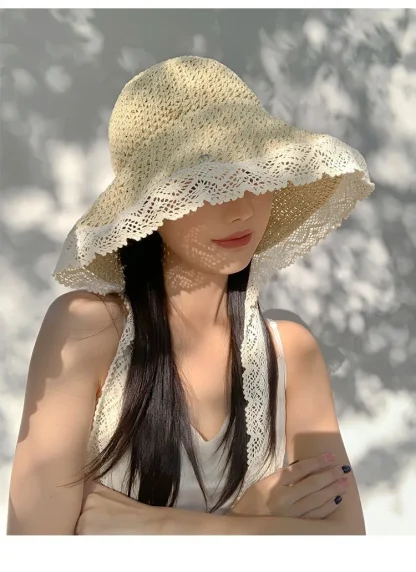 Chic Lace Brim Straw Hat - Image 5