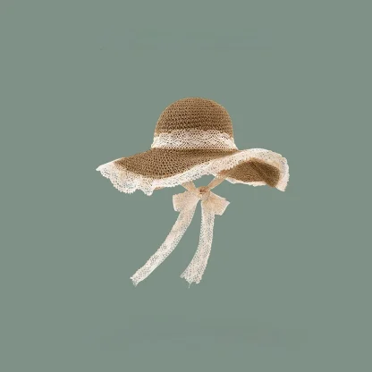 Floppy Lace Trim Straw Hat - Image 6