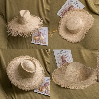Casual Frayed Brim Straw Hats - Image 7