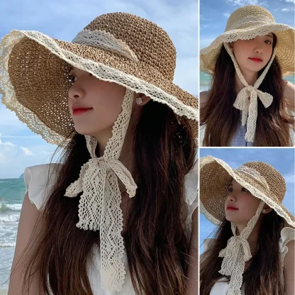 Lace Chin Strap Straw Hat - Image 4