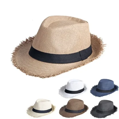 Trilby Frayed Edge Straw Hats - Image 6