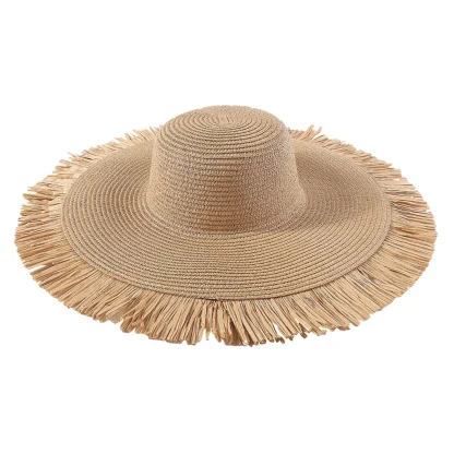 Wide Brim Frayed Straw Hat - Image 6