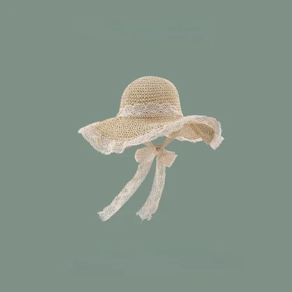 Floppy Lace Trim Straw Hat - Image 7
