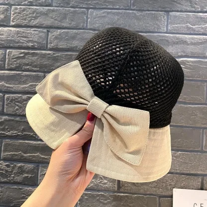 Chic Bowknot Bucket Straw Hat - Image 3