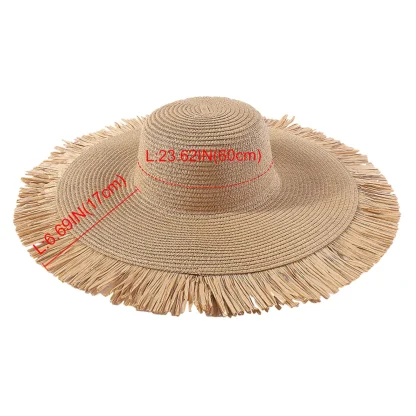 Wide Brim Frayed Straw Hat - Image 7
