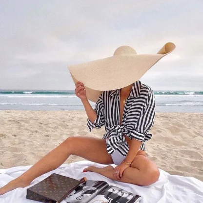 Foldable Large Brim Straw Hat - Image 2