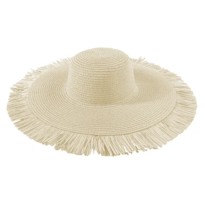 Wide Brim Frayed Straw Hat