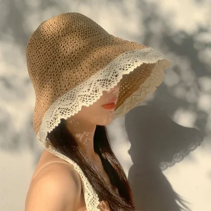 Chic Lace Brim Straw Hat