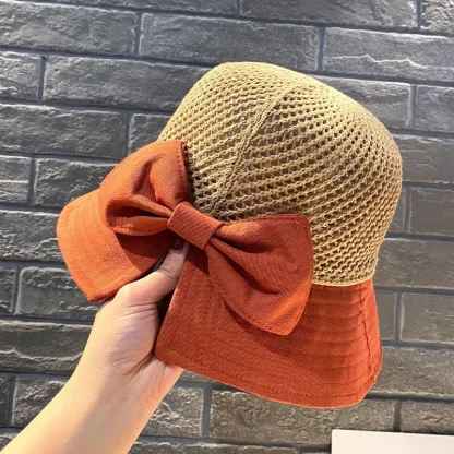 Chic Bowknot Bucket Straw Hat - Image 2
