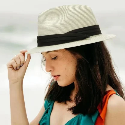 Fedora Short Brim Straw Hat - Image 4