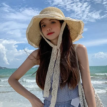 Lace Chin Strap Straw Hat - Image 3