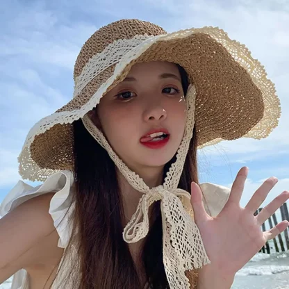 Lace Chin Strap Straw Hat
