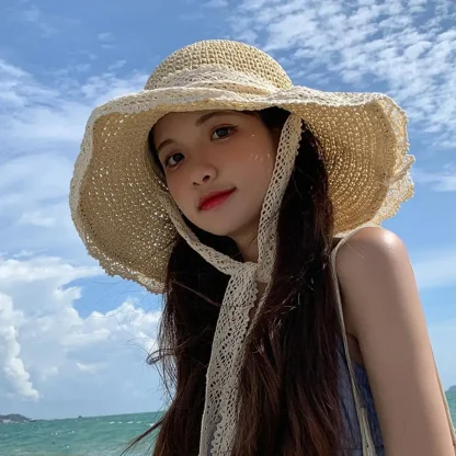 Lace Chin Strap Straw Hat - Image 2
