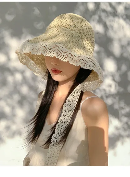 Chic Lace Brim Straw Hat - Image 4