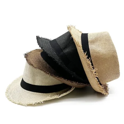 Trilby Frayed Edge Straw Hats - Image 4