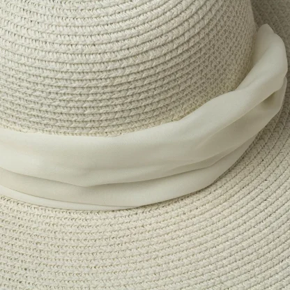 Oversized Soft Ribbon Tie Straw Hat - Image 5