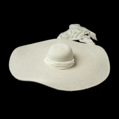 Oversized Soft Ribbon Tie Straw Hat - Image 4