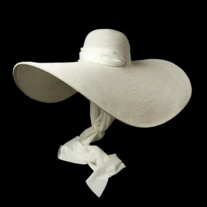 Oversized Soft Ribbon Tie Straw Hat - Image 3