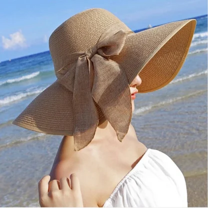 Wide Brim Bowknot Straw Hat - Image 2