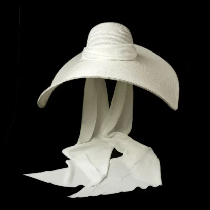 Oversized Soft Ribbon Tie Straw Hat - Image 2
