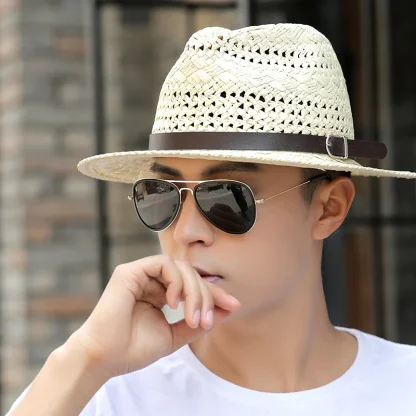 Belted Band Fedora Straw Hat - Image 3