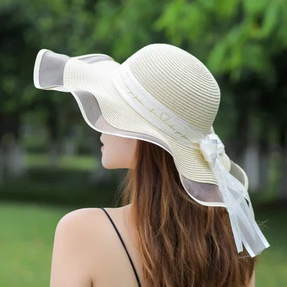 ﻿Chic Mesh Trim Straw Hats - Image 2