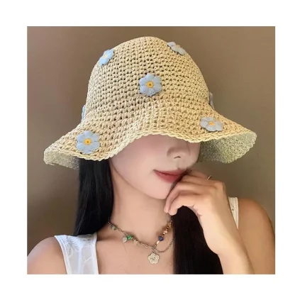 Cute Floral Bucket Straw Hat - Image 3