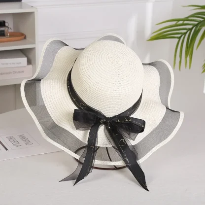 Mesh Floppy Brim Straw Hats - Image 5