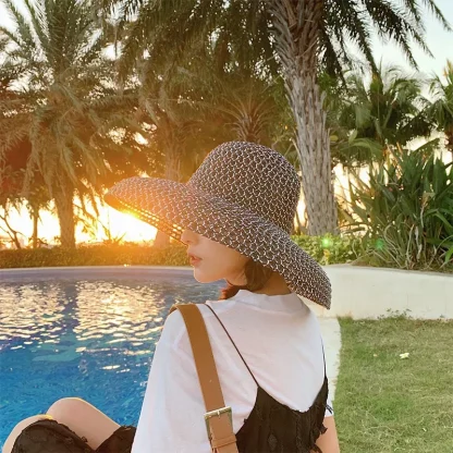 Plain Gray Large Brim Straw Hat - Image 2