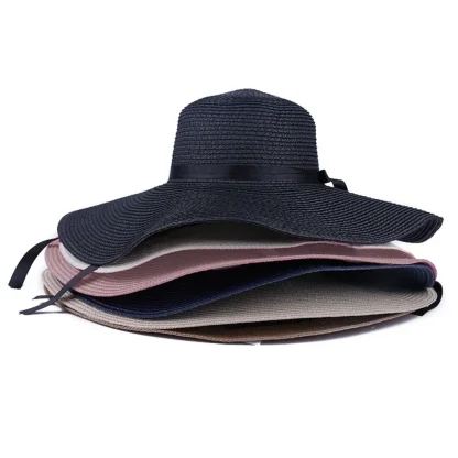 Solid Wide Brim Straw Hats - Image 7