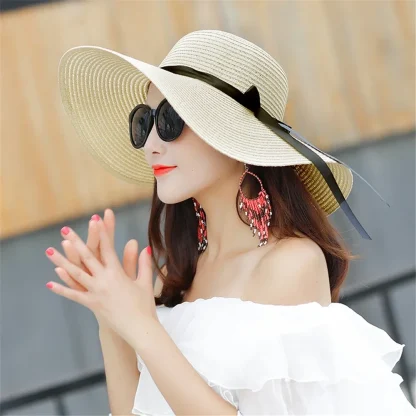 Solid Wide Brim Straw Hats - Image 3