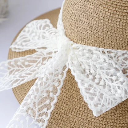 Lace Bowknot Band Straw Hat - Image 6