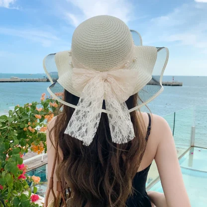 Mesh Trim Floppy Straw Hat