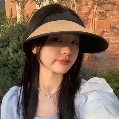 Wide Brim Sun Visor Straw Hat - Image 4