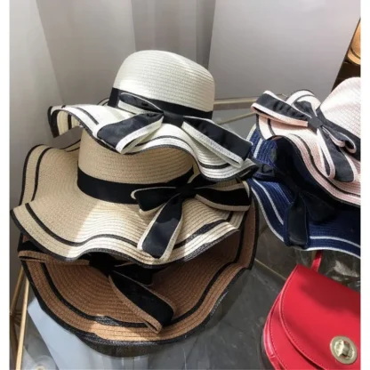 Floppy Bowknot Band Straw Hat - Image 5