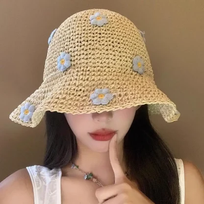 Cute Floral Bucket Straw Hat - Image 2