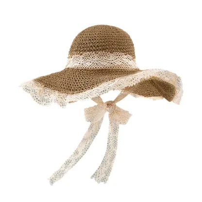 Chic Floppy Lace Trim Straw Hat - Image 3