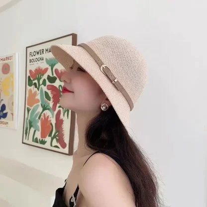 Buckle Band Bucket Straw Hat - Image 2