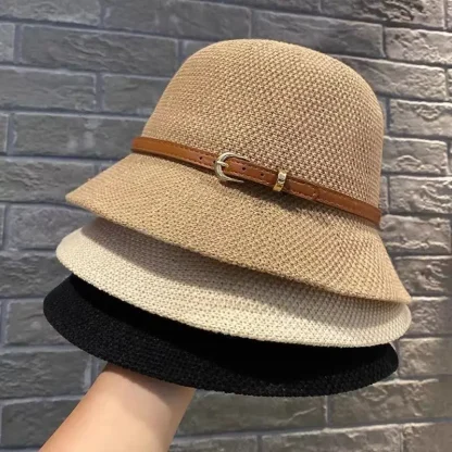 Buckle Band Bucket Straw Hat - Image 6