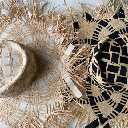 Frayed Wide Brim Straw Hats - Image 5