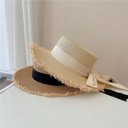 Chic Solid Band Boater Straw Hat - Image 6