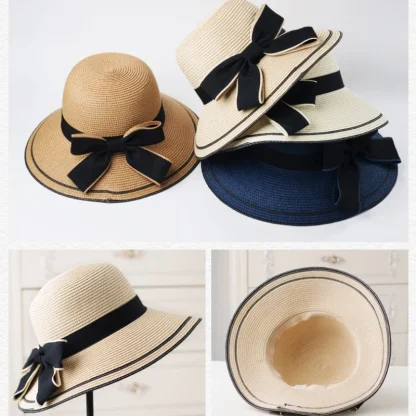 Casual Bowknot Band Straw Hats - Image 7