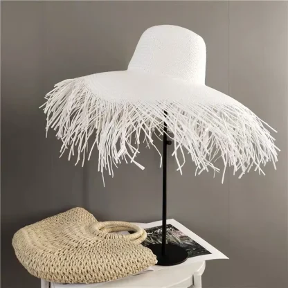 Frayed Wide Brim Straw Hats - Image 6