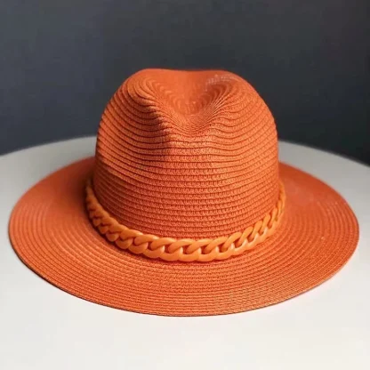 Solid Color Chain Band Straw Hat - Image 2