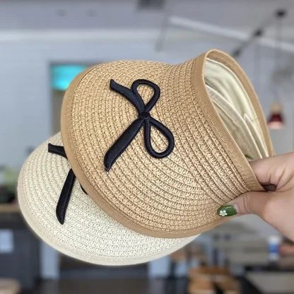 Bowknot Decor Sun Visor Straw Hat - Image 3